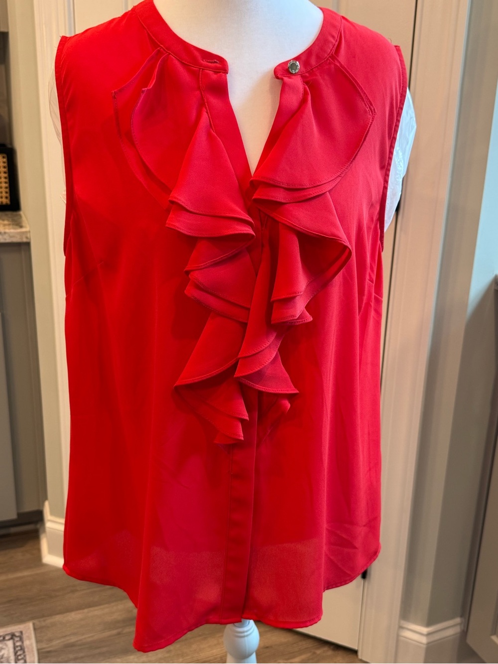 Karl Lagerfeld Paris NWT Red Ruffle Sleeveless Blouse Large